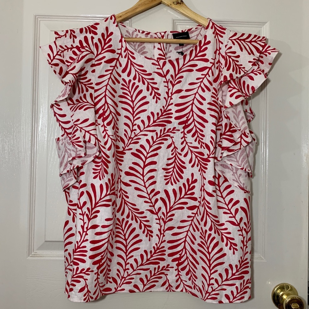 WHO WHAT WEAR Women’s Top Red White Linen Size 1X